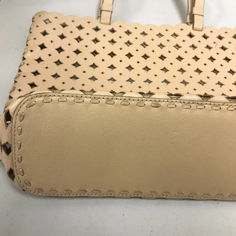 J Crew tan camel perforated leather tote bag